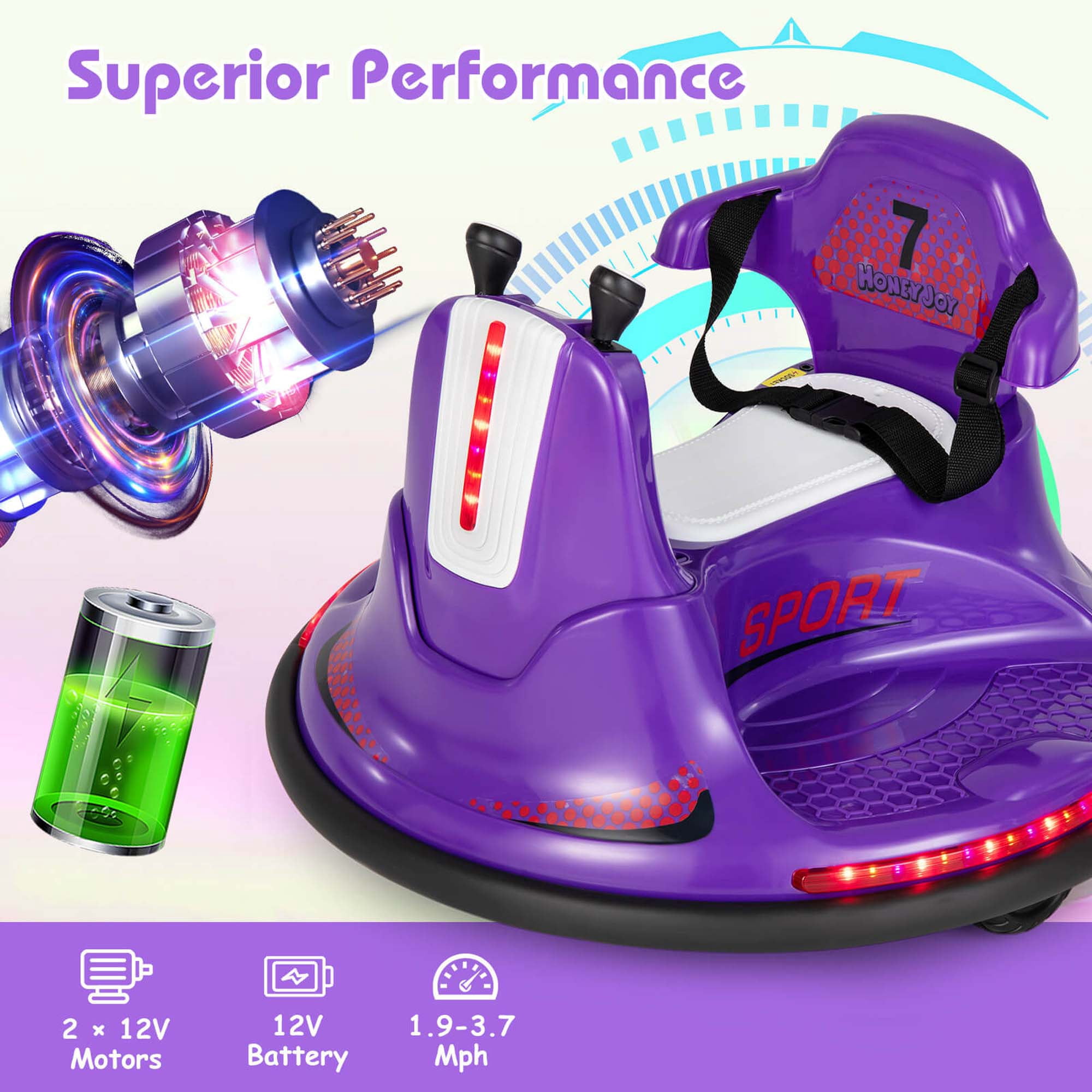 Costway 12V Bumper Car for Kids Toddlers Electric Ride On Car Vehicle with 360° Spin Purple