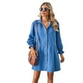 thumbnail image 1 of Qudderr Robe en Jean pour Femmes Robe Chemise à Boutons pour Femmes Robe en Jean à Manches Longues Patchwork pour Printemps Automne P-TG, 1 of 8