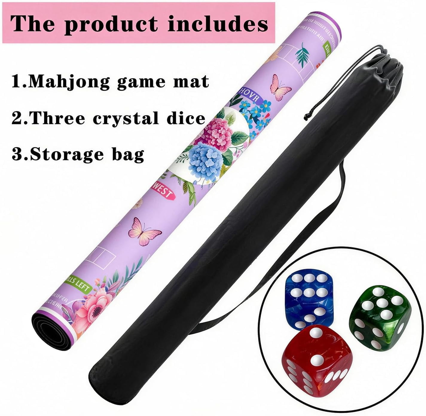 Mahjong mat for Table/31.5lnch/American Mahjong Table Cloth with Rules mats with Drawstring Bag,Noise ReductionAnti-Slip Game mat for Table,for Mahiona/PokerBoard Games/Card Games (Light purple)