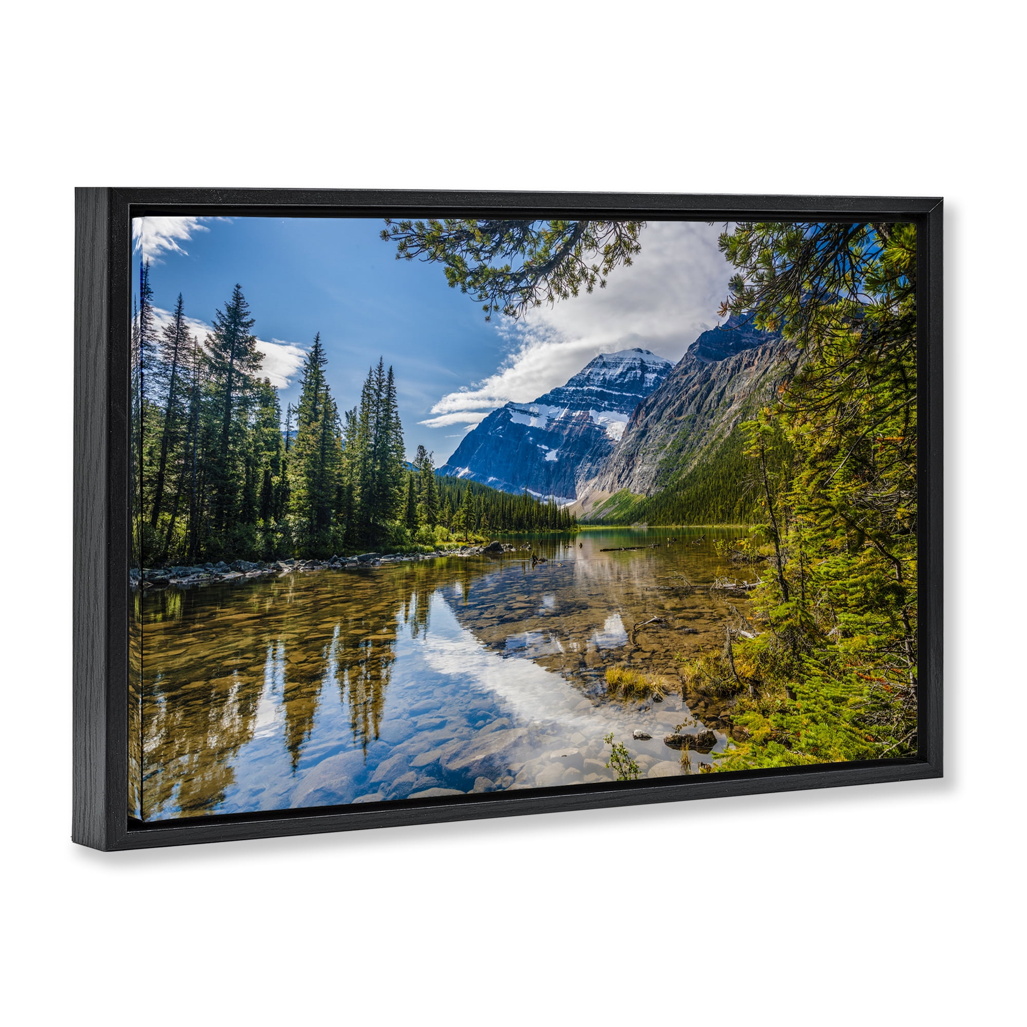 Stupell Industries Mountain Valley's Stream Landscape & Nature Photography Black Floater Framed Canvas Art Print Wall Art, 25 x 17