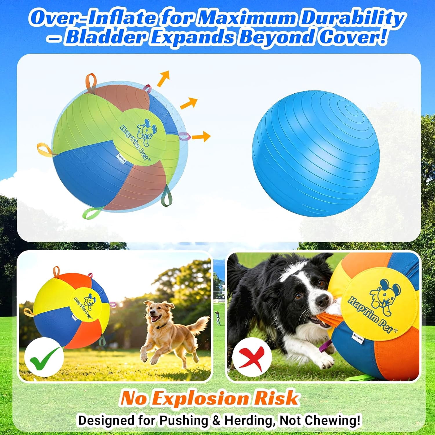 Hap Tim Herding Ball for Dogs Interactive Large Dog Ball with Handles Durable Outdoor Training Dog Toy for Medium to Large Dogs Corgis Australian Shepherd Cattle Dog Border Collie & Horses 25 Inch