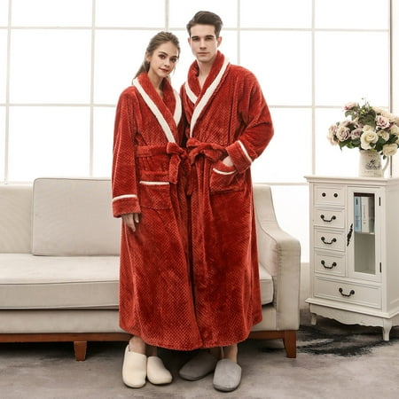 

Yohome Couples Winter Lengthened Bathrobe Splicing Home Clothes Long Sleeved Robe