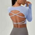 thumbnail image 4 of Uootdi Womens Workout Tops Long Sleeve V Neck Cropped Fit Thumb Holes Fitness Training Outdoor Activities Performance Tops Gift, 4 of 6