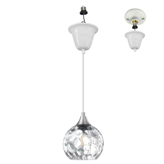 Kiven Clear Glass Pendant Light with E26 Screw-in Adapter, Exposed Ceiling Light to Pendant, Converts Bulb Socket to Pendant Light, Adjustable Height Renter-friendly Pendant Lighting TB3277