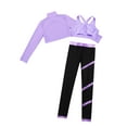 thumbnail image 4 of CHICTRY Kids Girls Sports Suit Solid Color Long Sleeves Crop Top Vest Metallic Striped Pants Athletic Outfit Set Gym Suit Purple 10, 4 of 5