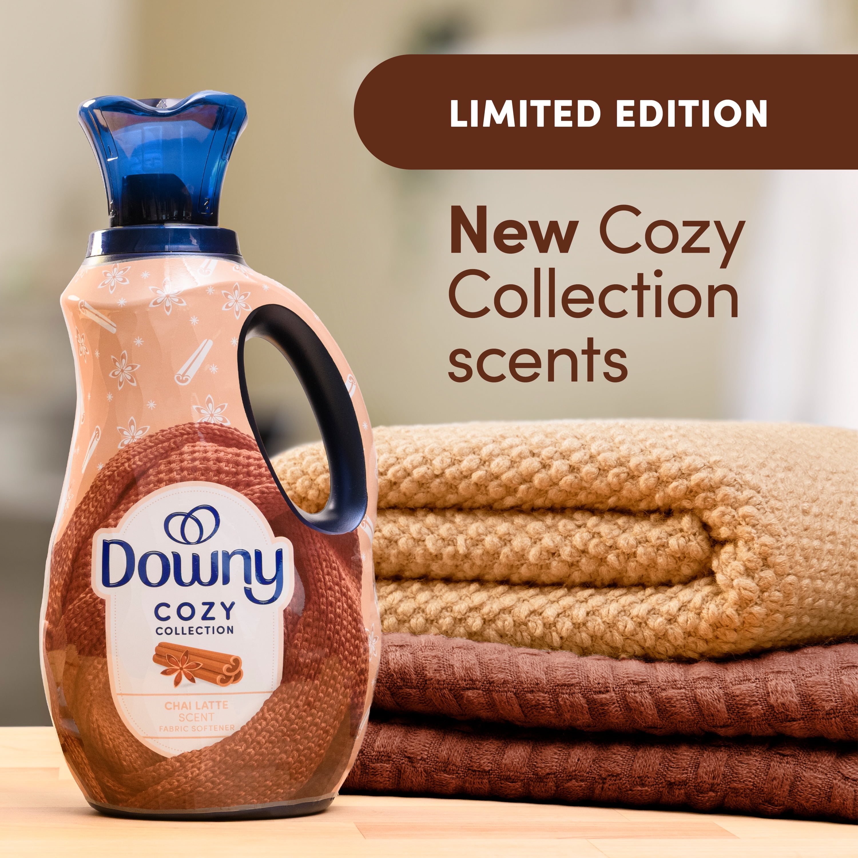 Downy Cozy Collection Liquid Fabric Softener, Chai Latte Scent, 38 fl oz, 57 Loads
