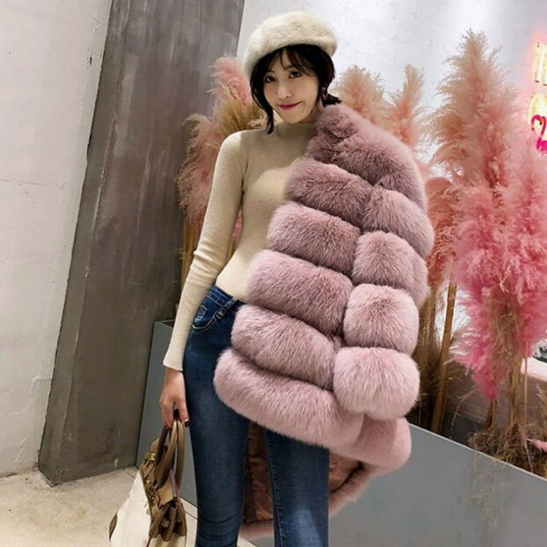 Women’s Faux Fur, Shaggy Pink Crop Coat, Women’s Jacket L