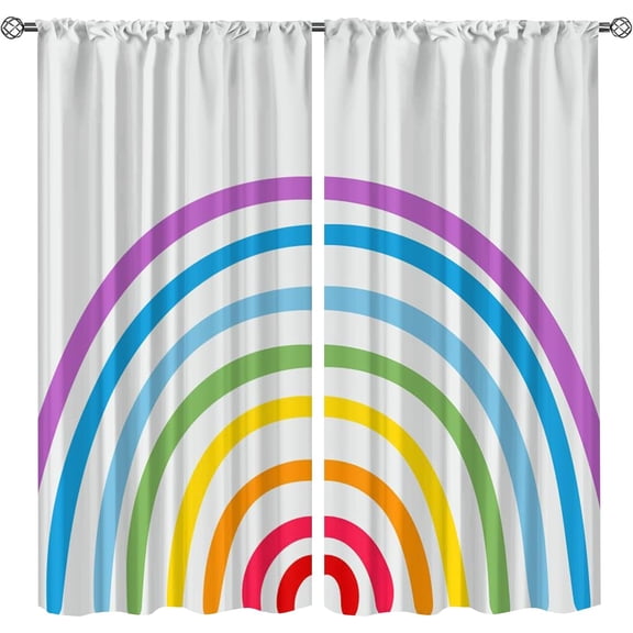 Kids Boho Rainbow Curtains for Baby Girls Boys Bedroom Decor, Cute Cartoon Colorful Vintage Rod Pocket Window Drapes Fabric 2 Panels, Washable Window Treatments for Nursery Playroom-W42xL54in