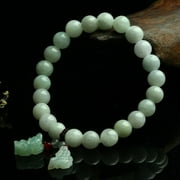 TIANTUTUTEC 100% Natural Grade A Jade Jadeite 8Mm Round Beads with Pixiu Charm Bracelet