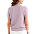 thumbnail image 4 of MLQIDK Women's Semi High Neck Loose Fit Lightweight Knit Short Sleeve Top Breathable Casual Blouse Soft Yarn Pullover Tunic Basic Wardrobe Essential Loose Layering Piece Purple Pink XL, 4 of 4