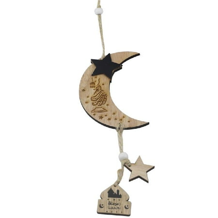 

ZOYONE Wooden Eid Mubarak Moon Star Hanging Pendant Islam Muslim Party Decoration Ramadan Accessory