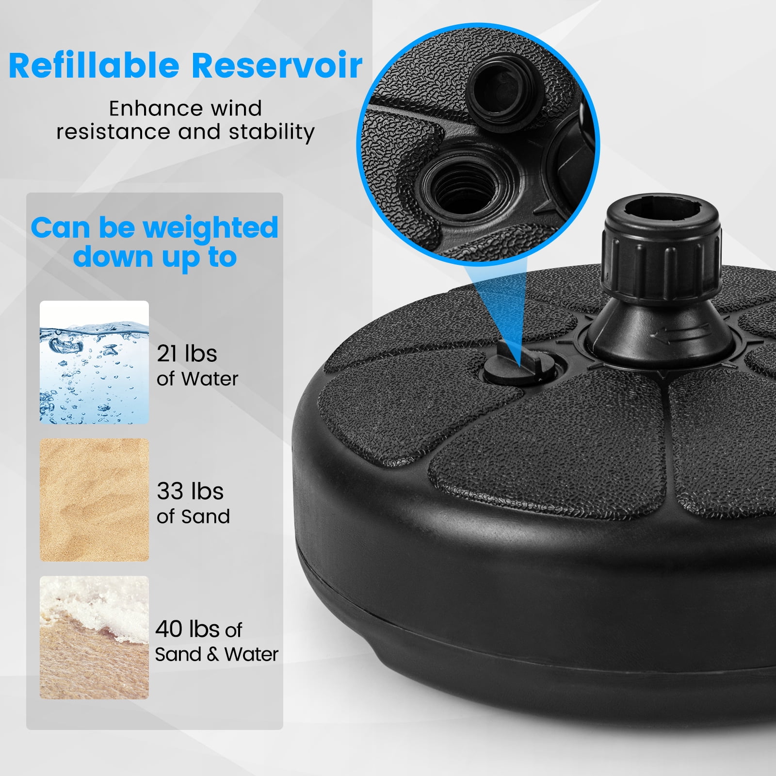 Gymax 40 LBS Patio Umbrella Base Round 14.5 Inches Water Sand Fillable Umbrella Stand