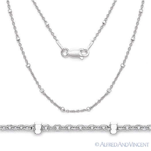 1.9mm Bead & 1.3mm Cable Chain Necklace in .925 Sterling Silver w/ Rhodium Plating