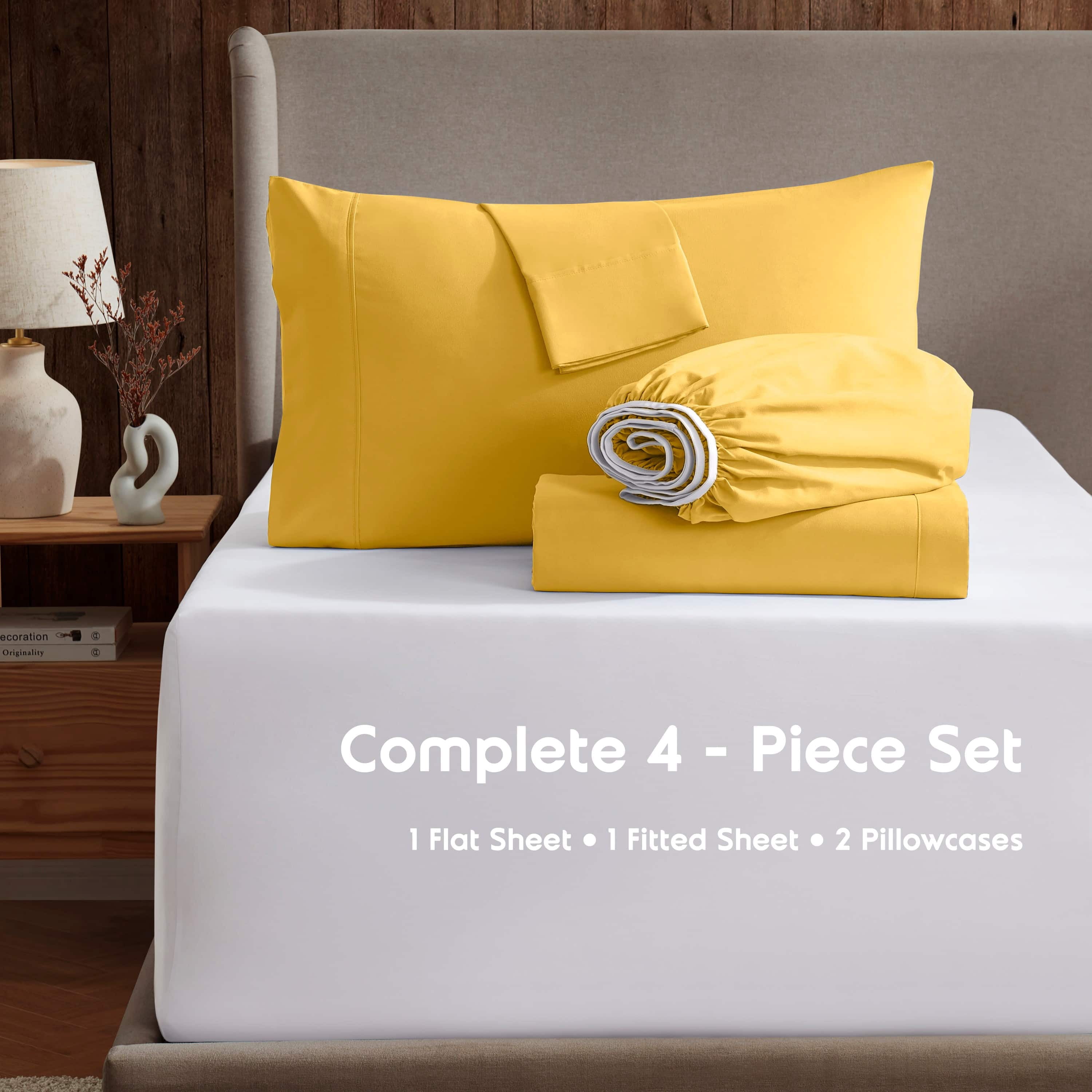 LammaLoe Extra Deep Pocket Twin Sheets set, Fits 18"-24" Mattress, 4 Piece Soft Microfiber Bed Sheet Sets, Yellow