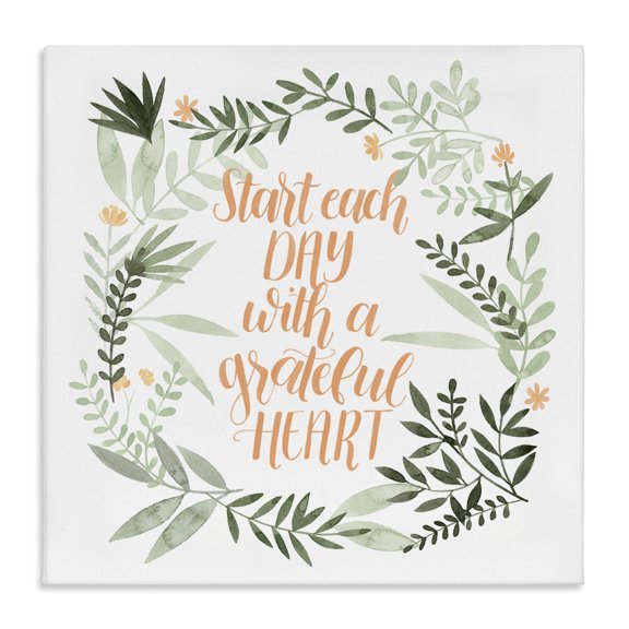 Stupell Industries Traditional Grateful Heart Phrase Soft Green Floral Plants Canvas Art, 17 x 17, by Grace Popp