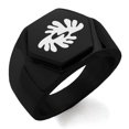 thumbnail image 1 of Stainless Steel Aztec Peace Rune Engraved Hexagon Crest Flat Top Biker Style Polished Ring, 1 of 1