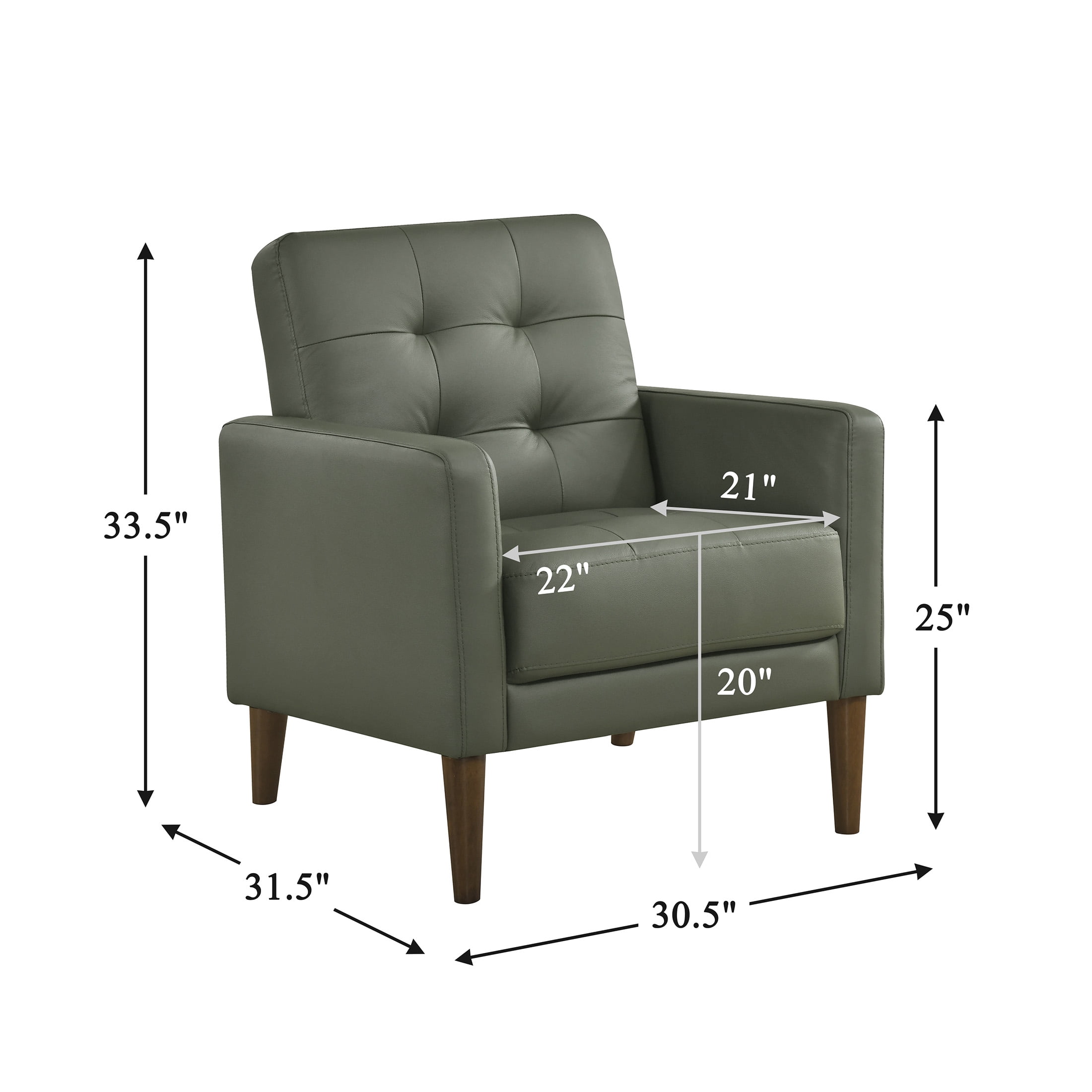 OakvillePark Noma Contemporary Tufted Leather Match Accent Chair, Green