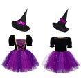 thumbnail image 3 of iiniim Enfants Filles Costume de Sorcière Halloween Carnaval Déguisement Robe Tutu avec Chapeau Ensemble Cosplay Violet&Rose Rouge 6, 3 of 4