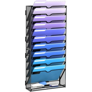 INTIGE 11 Tier Wall File Holder, Metal Wall Mount Hanging File Organizer for office, Screw Installation, Black