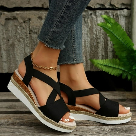 

AXXD Black Sandals for Women Clearance Under $10 Summer Strap Fish Mouth Sloping Heel Casual Sandals