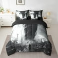 thumbnail image 2 of 7Pcs Nature Tornado Comforter Set Village Pattern Bedding Set Tornado Lightning Bed Sheets Set Cyclone Natural Disaster Theme Bed Set With 2 Pillowcases & 2 Throw Pillow Covers, Queen, 2 of 5