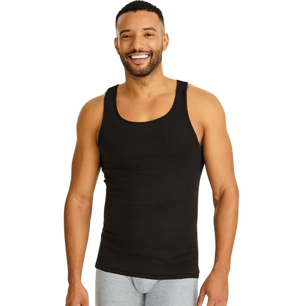 Hanes Mens Ultimate ComfortSoft Dyed Tank 6-Pack, XL, Black