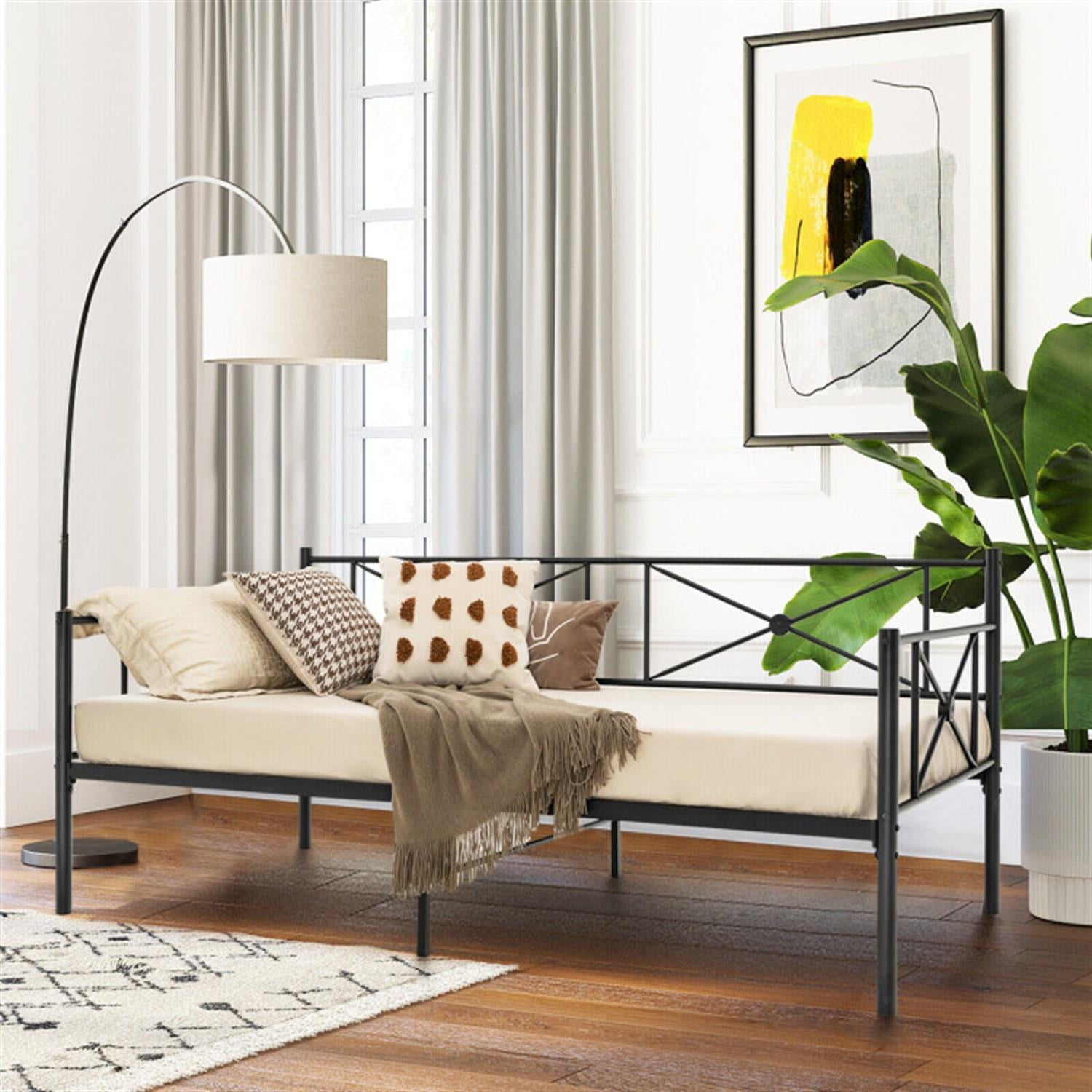 Demi Bonn Metal Daybed Frame Twin Size with Slats, Modern Bed Frame for Teens, Black