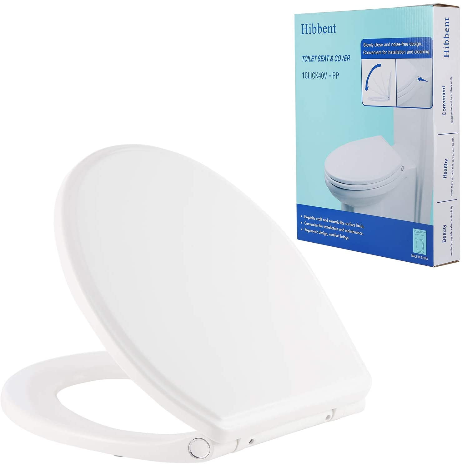 Hibbent Premium One Click Round Toilet Seat with Cover (Round) White