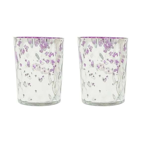 Purple & Silver Speckled Glass Mercury Finish Tealight Votive Candle Holders Set of 2 Evening Wedding Parties Home Decor Table Decoration Gift by MystiqueDecors