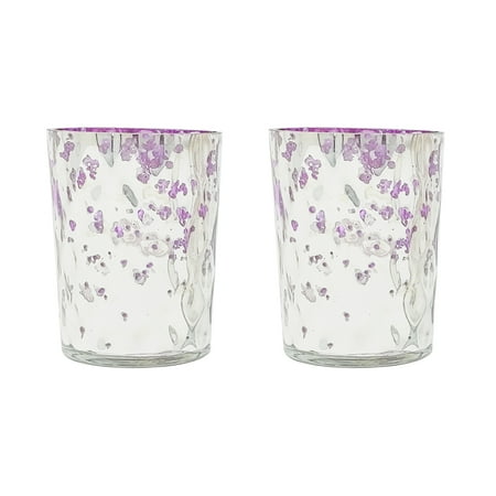 Mercury Glass Table Decorations Purple & Silver Speckled Glass Mercury Finish Tealight Votive Candle Holders Set of 2 Evening Wedding Parties Home Decor Table Decoration Gift by MystiqueDecors ()