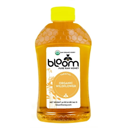 Bloom Honey Award Winning 100% Pure Organic Raw Honey Unfiltered and Unpasteurized USDA  Kosher Certified Raw Honey - Organic Wildflower 32oz