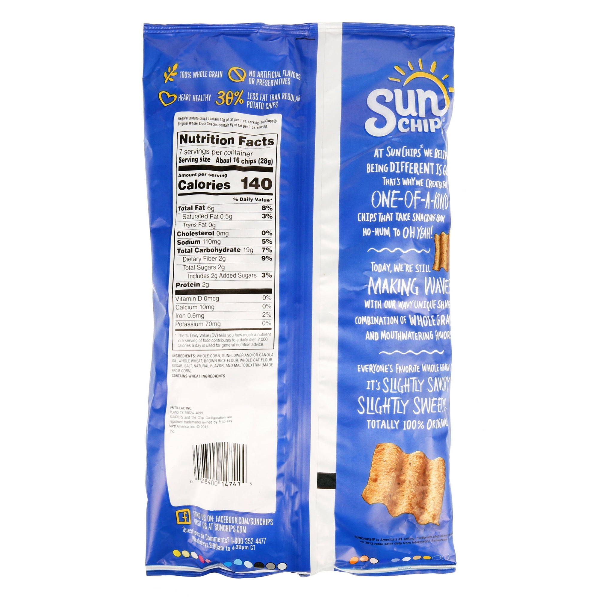 SunChips Original Flavor Whole Grain Snack Chips 7 Ounce Bag (Pack of 6)