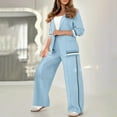thumbnail image 7 of Women Suits 2 Piece Set Dressy Business Casual Ribbed Blazer Jacket Wide Leg Dress Pants Sets Loose Formal Outfits, M, 7 of 7