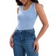thumbnail image 4 of ATHLECHIC Camisetas de punto acanalado para mujer, con bloque de color, ajustadas, de cuello redondo, chalecos de verano casuales, M Azul claro Blanco, 4 of 5