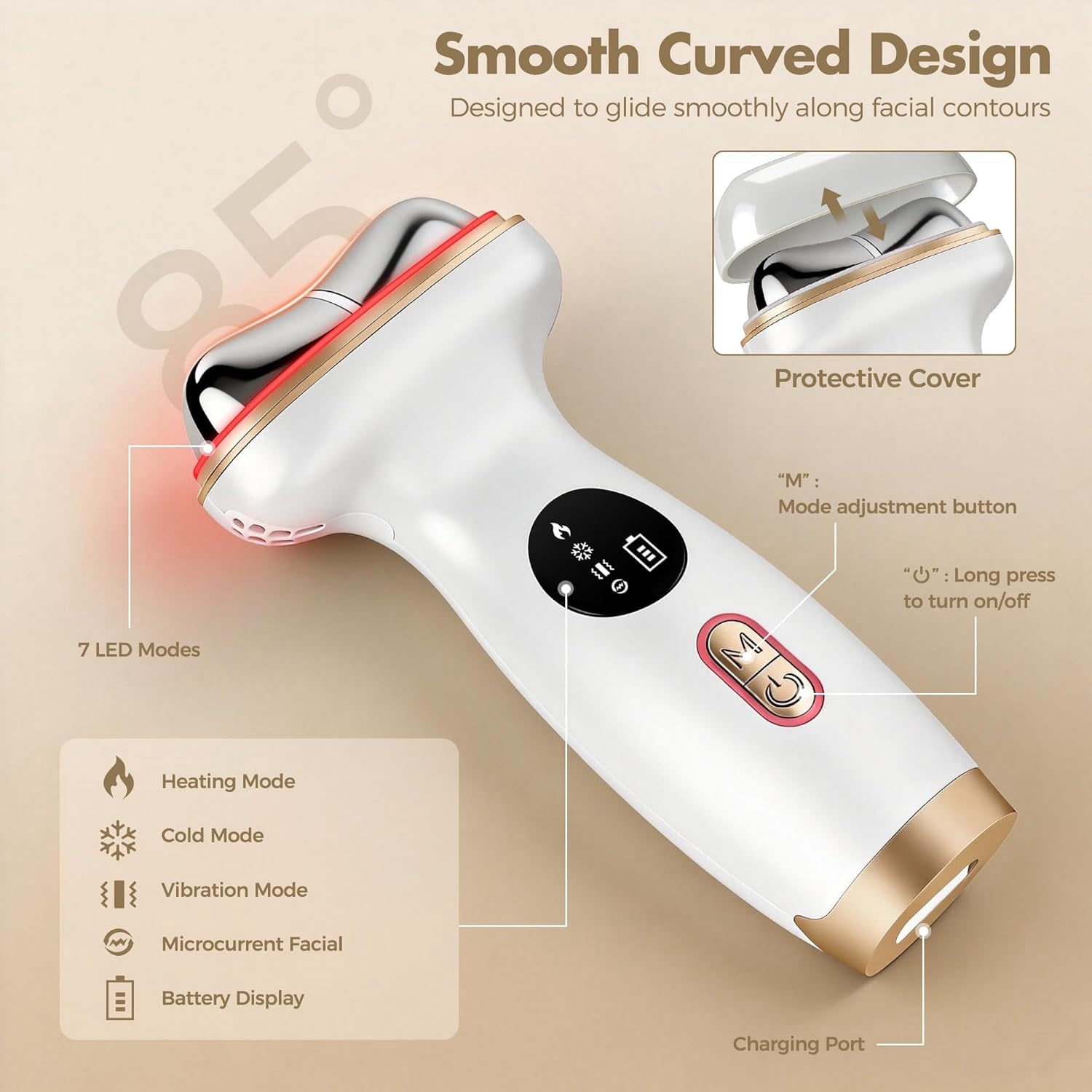 7-in-1 Hot & Cold LED Red Light Therapy Face & Neck Massager- Electric Gua Sha Facial Device with Microcurrent EMS, Vibration & Skin Tightening Tool for Anti-Aging, Firming & Fine Lines