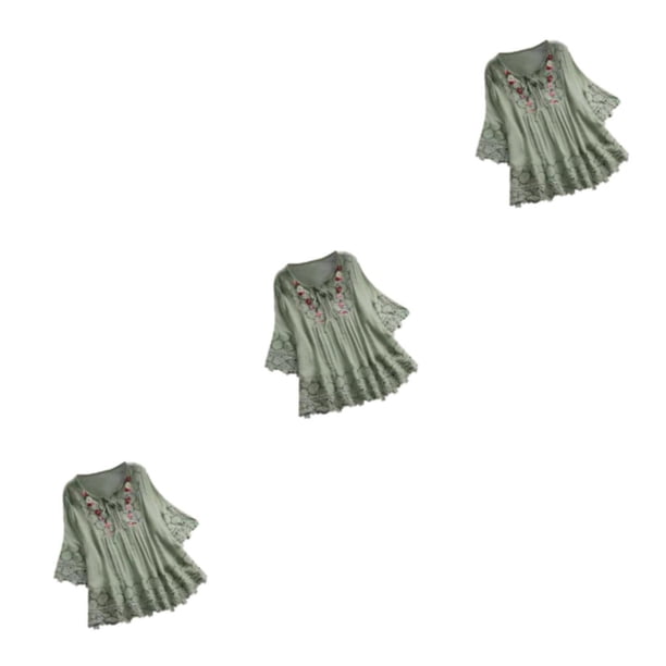 Camisa de moda Sonducket para mujer Blusa vintage de fibra verde M