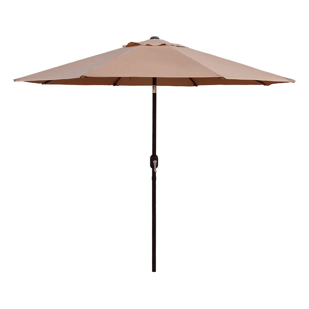 Kool Outdoor 9ft Patio Umbrella with Crank Handle and Push Button Tilt, Outdoor Market Umbrella with 8 Ribs - Tan