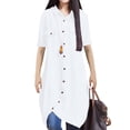 thumbnail image 2 of Nuevas mujeres blusa larga dobladillo irregular mangas cortas bolsillos sueltos casual camisa de ves Tomshoo Blanco/5X-grande, 2 of 7