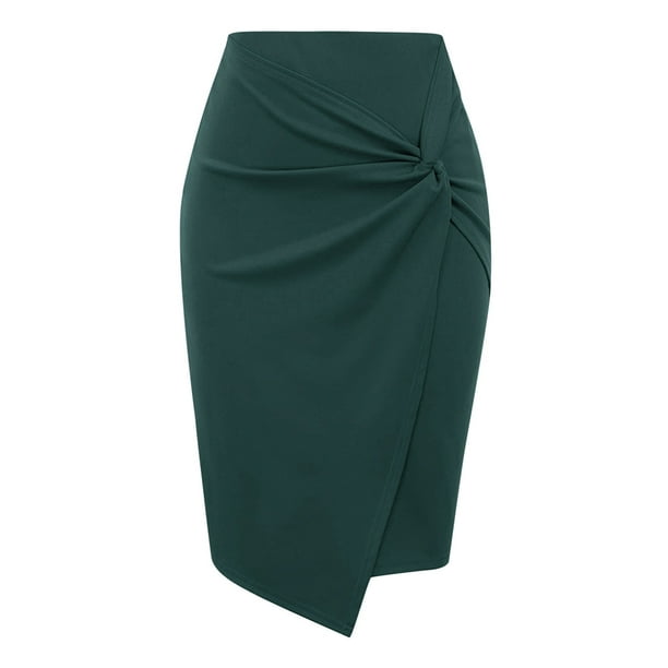 Guardurnaity Faldas de tubo delanteras envolventes de cintura alta clásicas y elegantes para mujeres sexys Faldas sólidas de mujer sexy Prendas para la parte inferior del cuerpo verde S