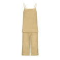 thumbnail image 4 of VBVC Women's 2 Piece Cropped Loungewear Set,Adjustable Strap Cami Top and Capri Pants for Women,Ladies Casual Summer Home Vacation Outfit with Pockets,Khaki,S-2XL, 4 of 9