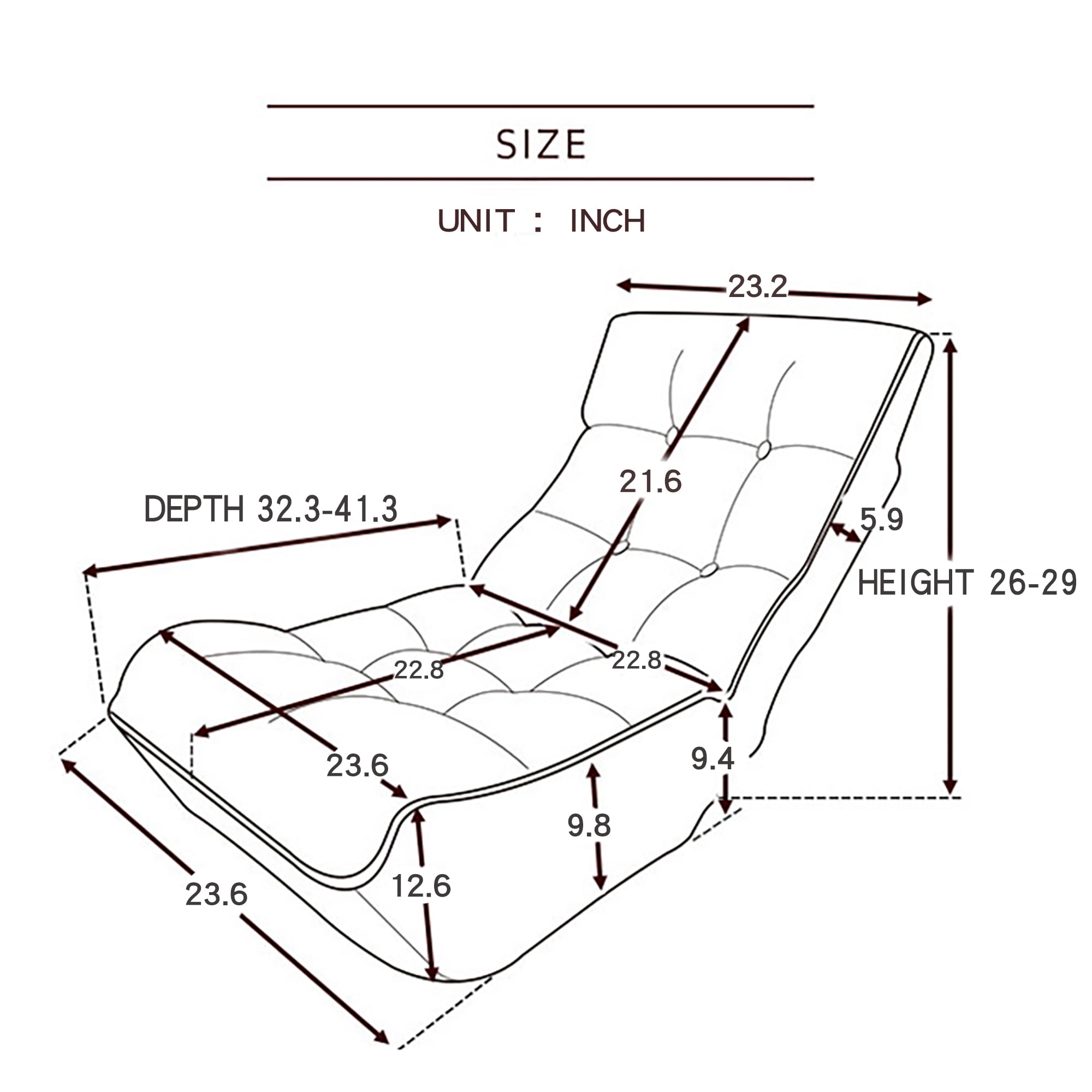 Lazy Sofa Chair, Adjustable 4-Position Floor Recliner, Folding Tatami Single Leisure Reclining Chair for Balcony Bedroom Living Room Dormitory