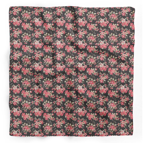Bimba Black Leaves & Flower Floral Printed Pure Silk Scarf Neck Wrap Summer Hair Bandanas For Women 40 x 40 Inches