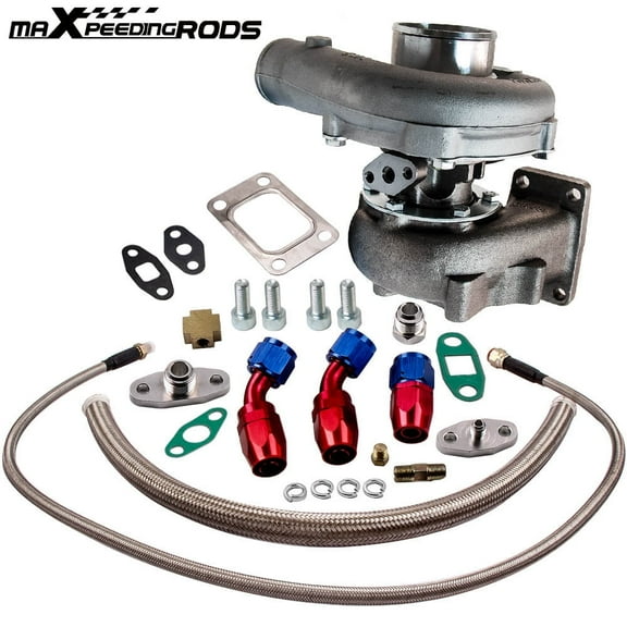Maxpeedingrods T04E T3/T4 A/R.63 57 Trim 400HP Stage III Turbo Charger   Oil Feed   Drain Line Kit Fits select: 2012-2014 HONDA ACCORD EXL, 2006 TOYOTA COROLLA CE/LE