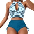 thumbnail image 3 of Women's Tankini Striped Printed Hollow Out Bathing Suits 2 Piece Swimsuits Sling Tankini Top With Bikini Bottom Swimwear, 3 of 6