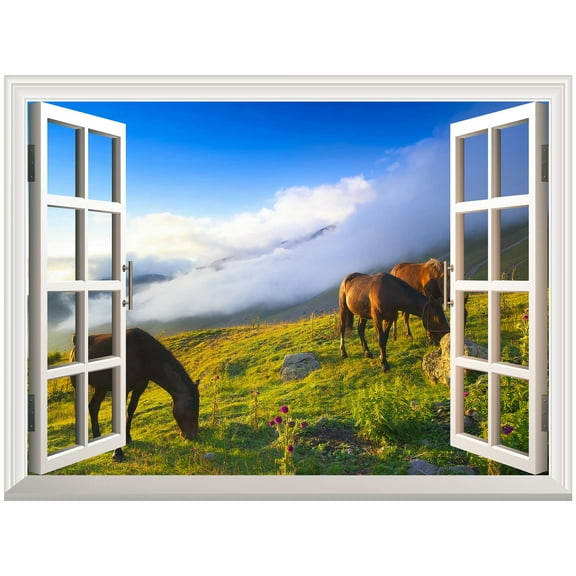 wall26 - Horses Grazing Wall Mural - 24"x32"