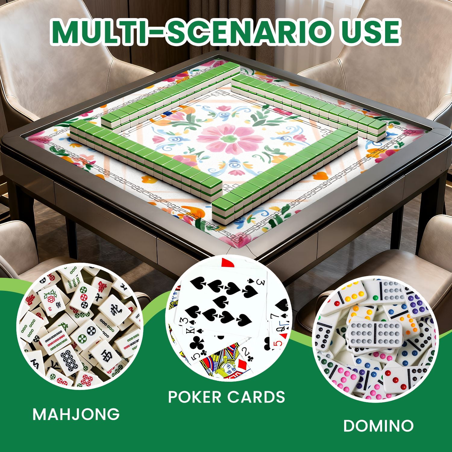 Mahjong Mat 31.5" x 31.5" Colorful Hand Painted Floral Pink Orange Blue Flowers Non-Slip Noise Reduction American Mahjong Tiles Table Cover for Dominoes Poker Card Board Games Gift