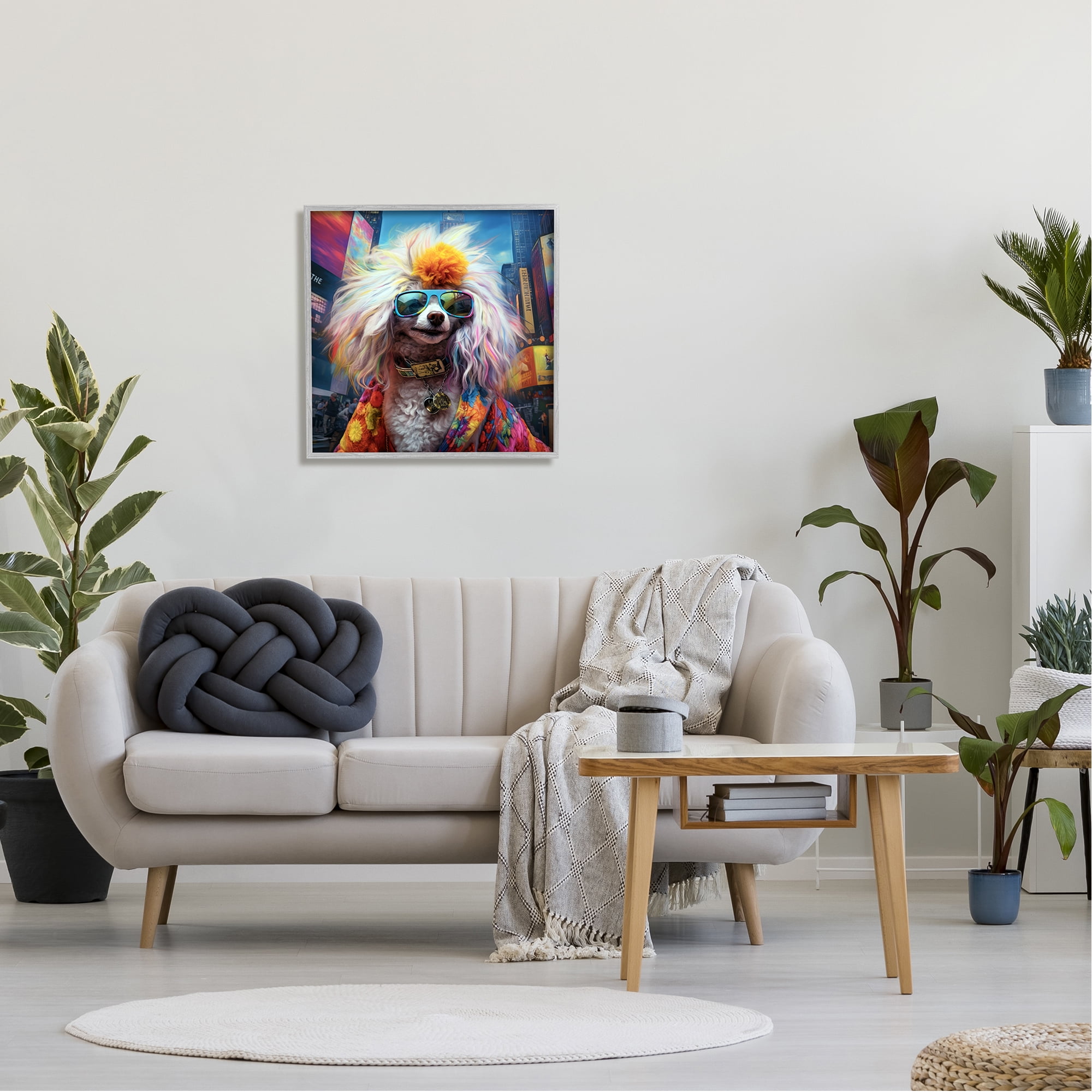Stupell Industries Hippie Doodle Dog Animals & Insects Painting Gray Framed Art Print Wall Art, 24 x 24