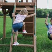 Backyard Discovery Lightning Ridge Cedar Wood Swing Set, Slide, Deck, Rock Wall, Sandbox