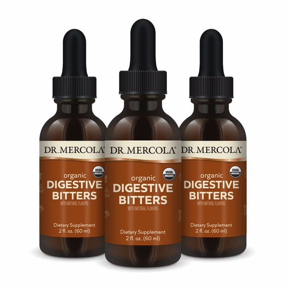 Dr. Mercola Organic Digestive Bitters Liquid Drops - Digestive Health Support - Alcohol-Free Formula - Features Burdock Root, Dandelion Leaf, Fennel Seed & More - 2 fl. oz. (30 Servings), 3 Pack