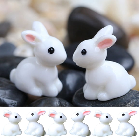 Cheer.US 50 Psc Cute Miniature Rabbit Figure Animal Rabbit Characters Toys Mini Figure Collection Playset, Rabbit Cake Topper, Plant, Automobile Decoration-0.98’’